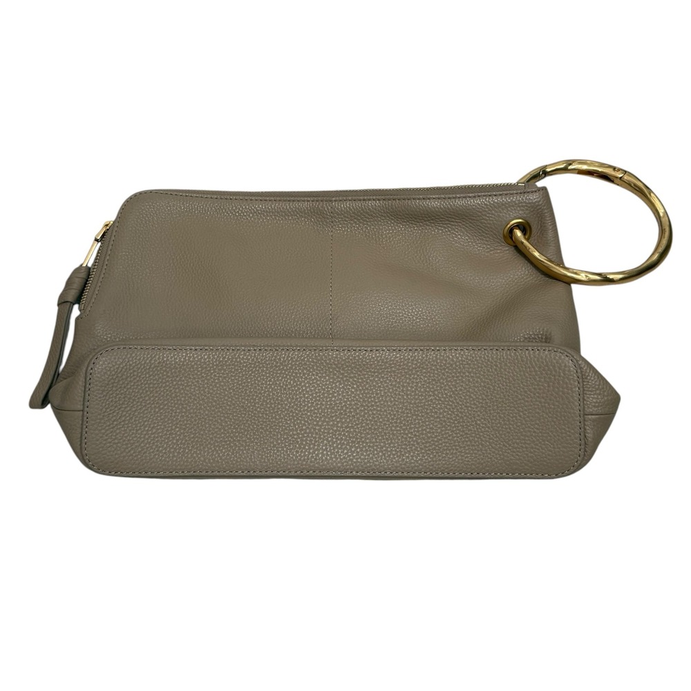 Alf the Label Leather Clutch Bag Grande Taupe Pebbled Gold Ring Ripple Carabiner - Picture 9 of 14